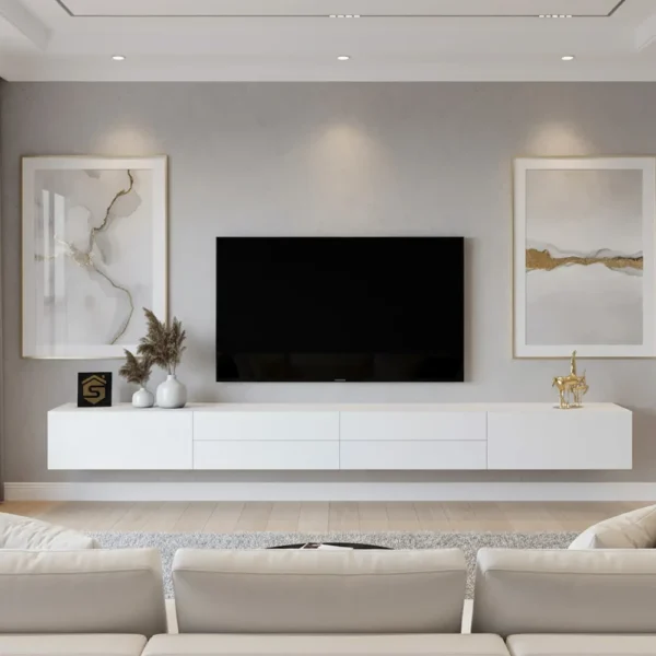 طاولة تلفاز معلقه لون ابيض 15