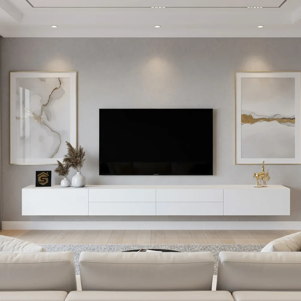طاولة تلفاز معلقه لون ابيض 15