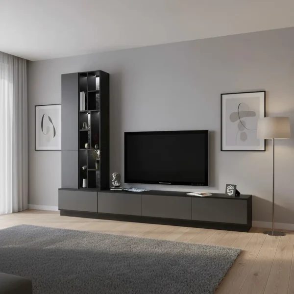 طاولة تلفزيون مضيئة رمادي مع اسود 16