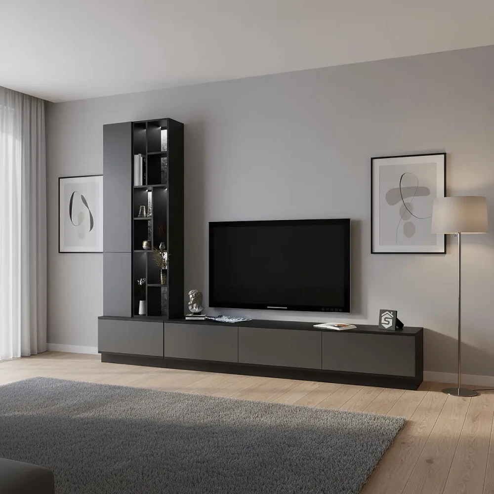 طاولة تلفزيون مضيئة رمادي مع اسود 16