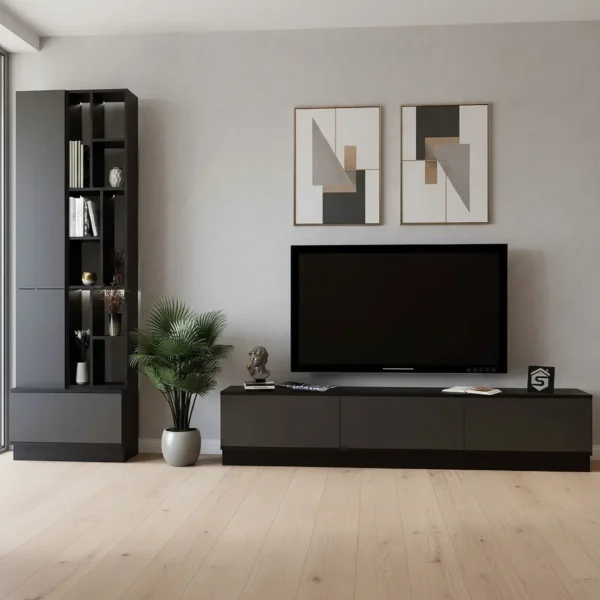 طاولة تلفزيون مضيئة رمادي مع اسود 16