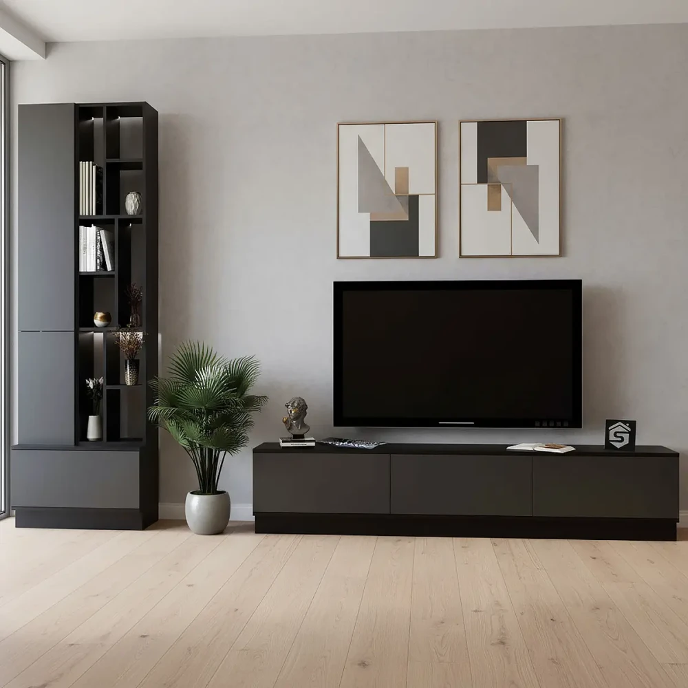 طاولة تلفزيون مضيئة رمادي مع اسود 16