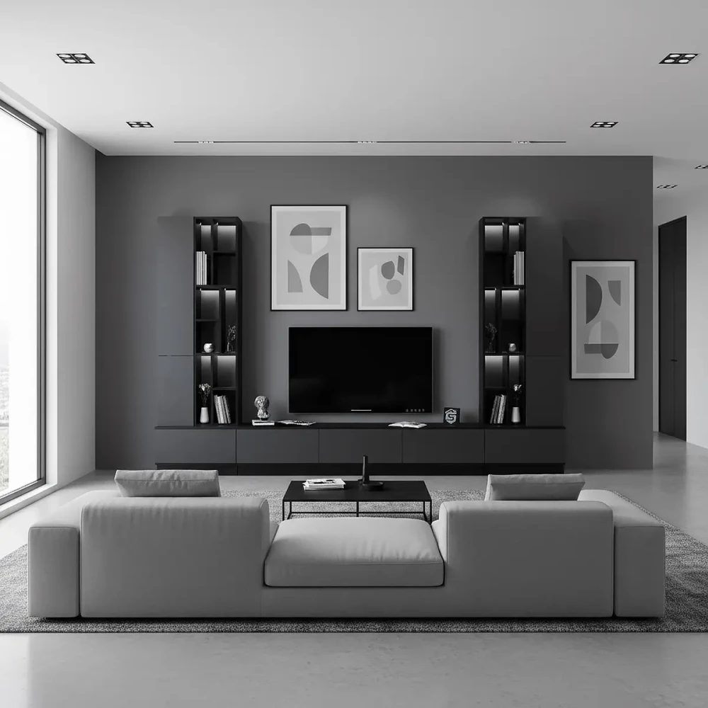 طاولة تلفزيون مضيئة رمادي مع اسود 16