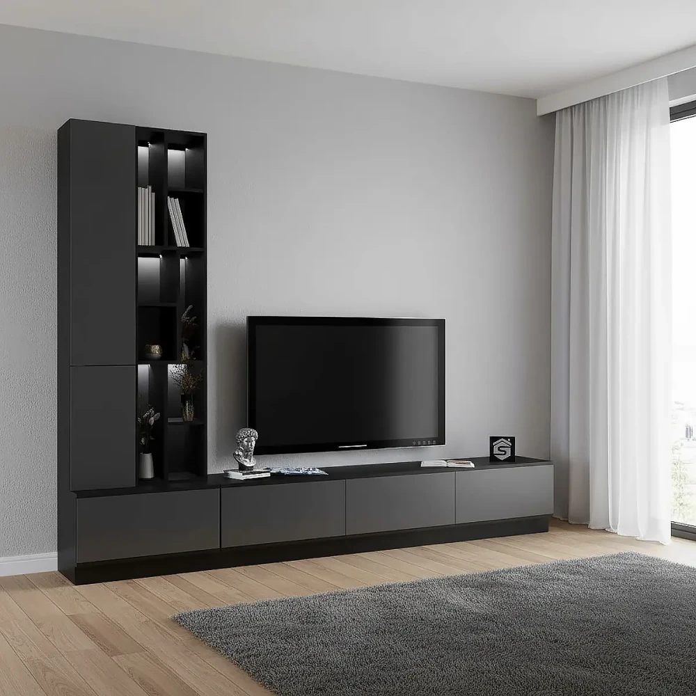 طاولة تلفزيون مضيئة رمادي مع اسود 16