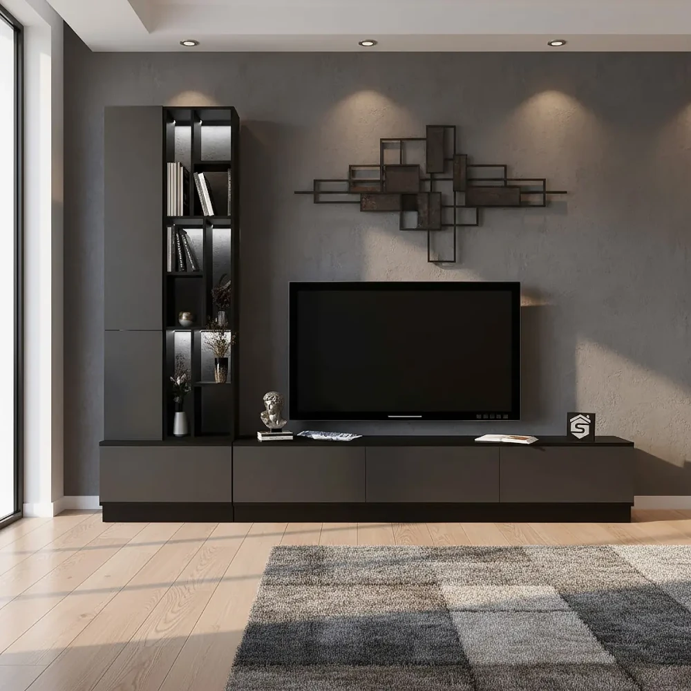 طاولة تلفزيون مضيئة رمادي مع اسود 16