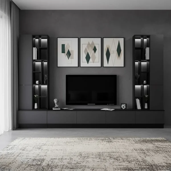 طاولة تلفزيون مضيئة رمادي مع اسود 16