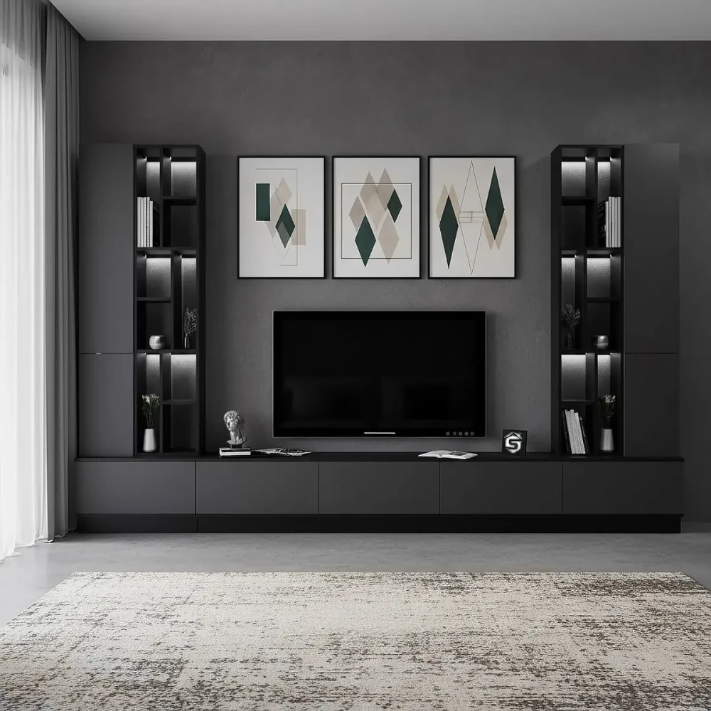 طاولة تلفزيون مضيئة رمادي مع اسود 16