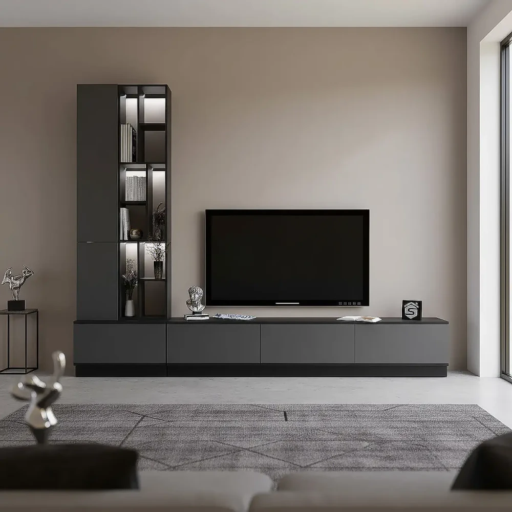 طاولة تلفزيون مضيئة رمادي مع اسود 16