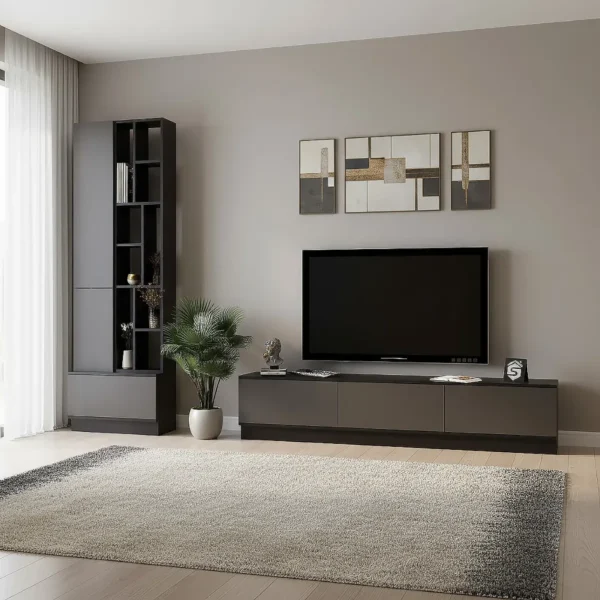 طاولة تلفزيون مضيئة رمادي مع اسود 16