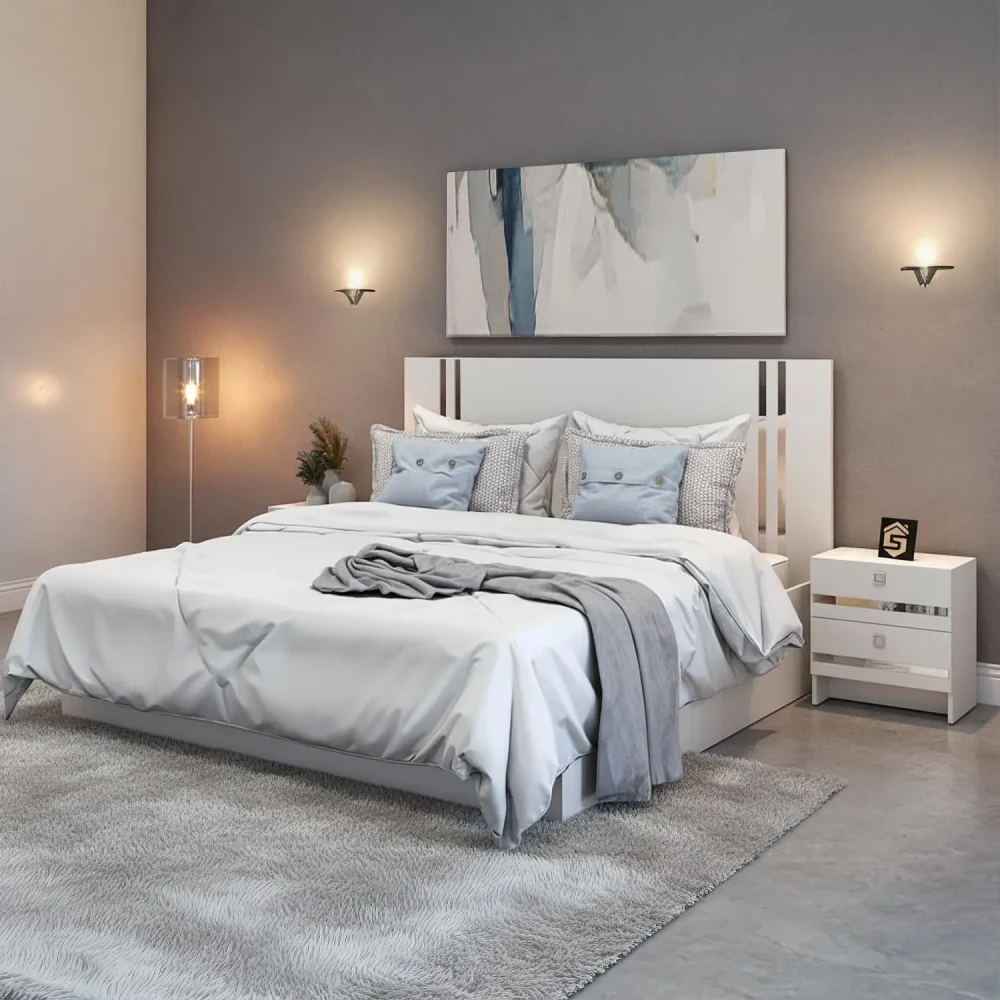 سرير مزدوج فاخر لون ابيض 099