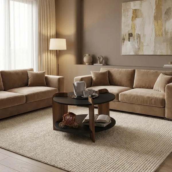 طاولة وسط دائرية اسود مع بني 479