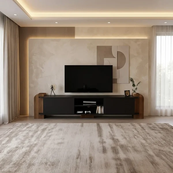 مكتبة تلفزيون فخمة اسود مع بني 20-712202 (2) مكتبة تلفزيون فخمة اسود مع بني 20