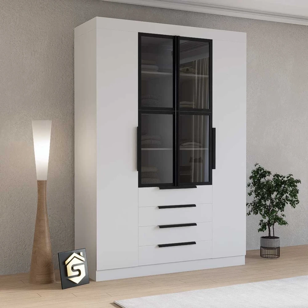 دولاب ملابس بأبواب زجاج وأدراج 713