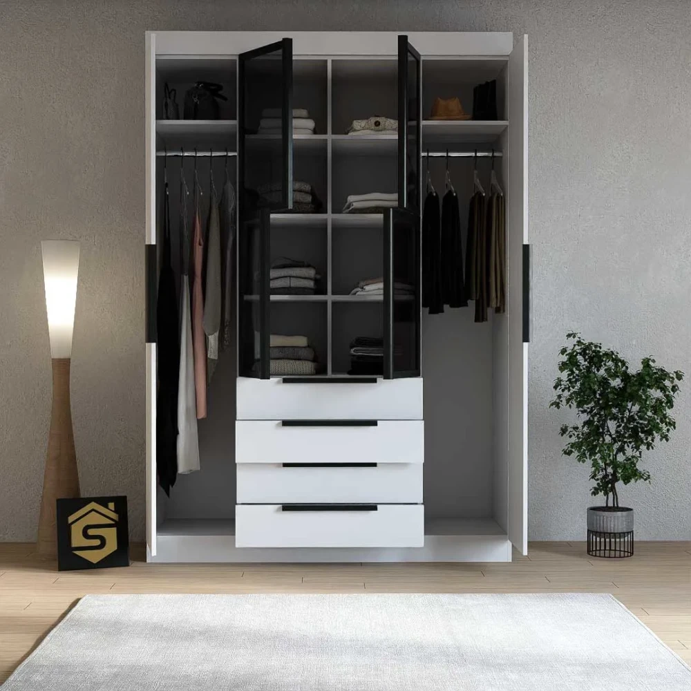 دولاب ملابس بأبواب زجاج وأدراج 713