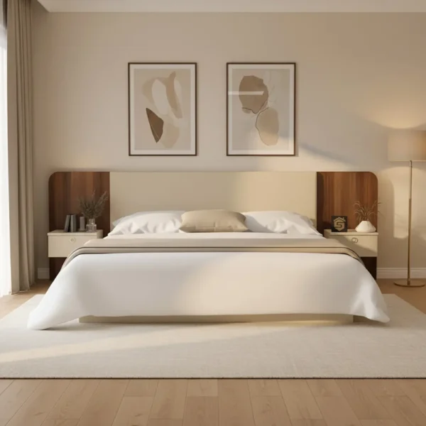 سرير كبير مع ديكور جداري و 2 كومودينه 0100