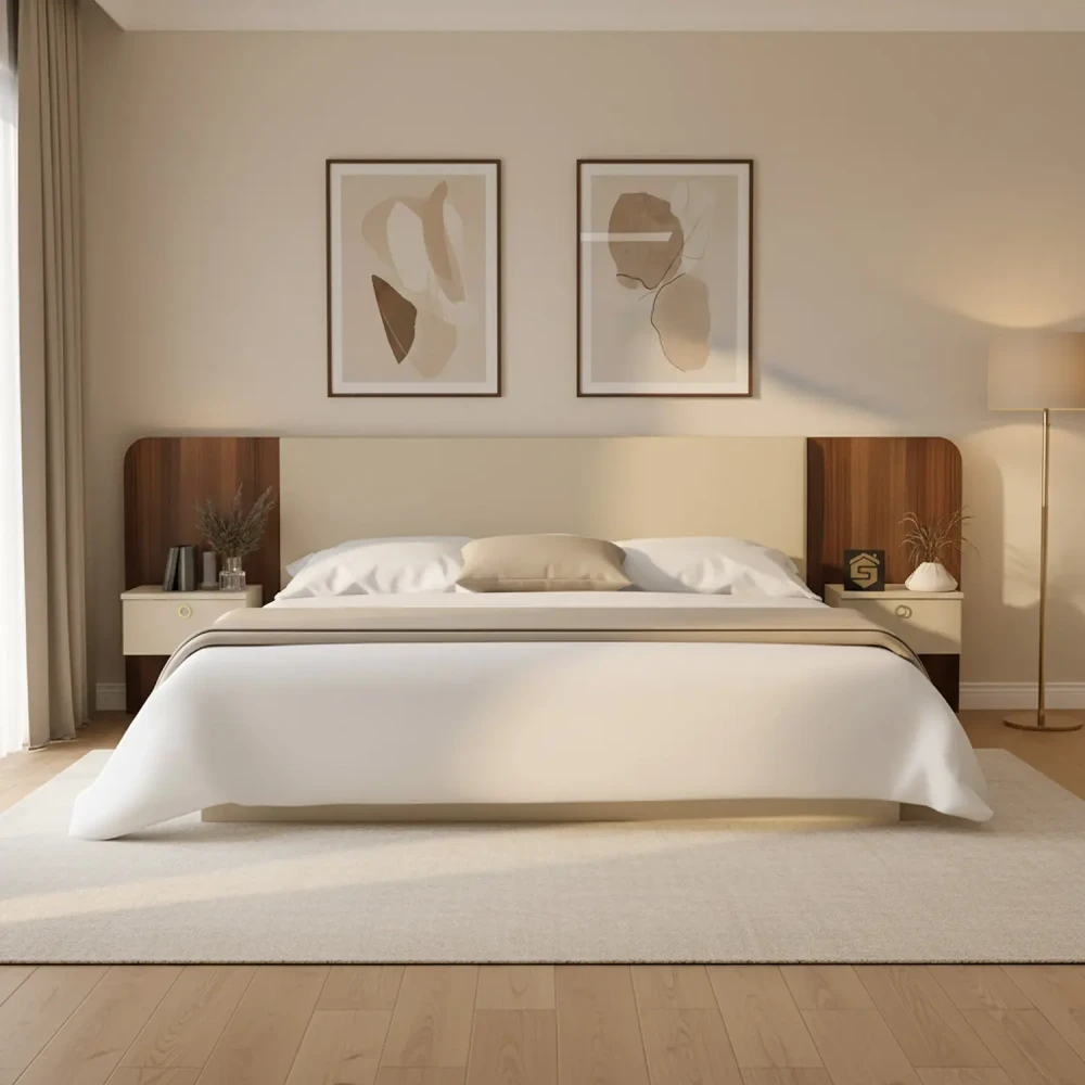 سرير كبير مع ديكور جداري و 2 كومودينه 0100