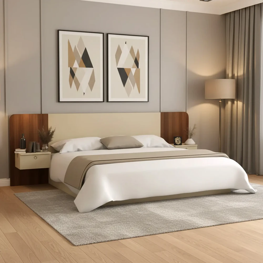 سرير كبير مع ديكور جداري و 2 كومودينه 0100