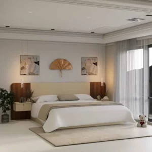 سرير كبير مع ديكور جداري و 2 كومودينه 0100