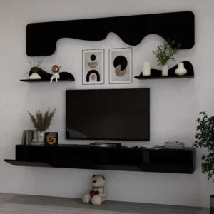 طاولة تلفزيون جدارية لون اسود 25