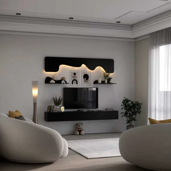 طاولة تلفزيون جدارية لون اسود 25