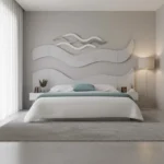 طقم سرير 200×200 مودرن بديكور جداري و2 كومود جانبية لون أبيض