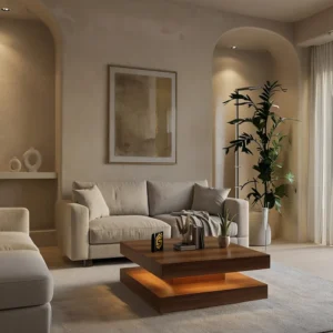 طاولة قهوة مودرن خشبية باللون البني بتصميم عصري