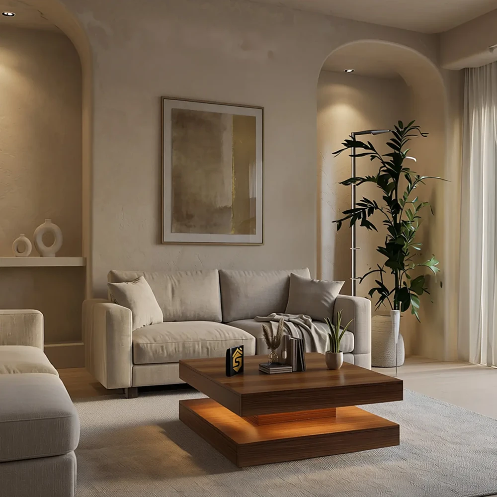 طاولة قهوة مودرن خشبية باللون البني بتصميم عصري